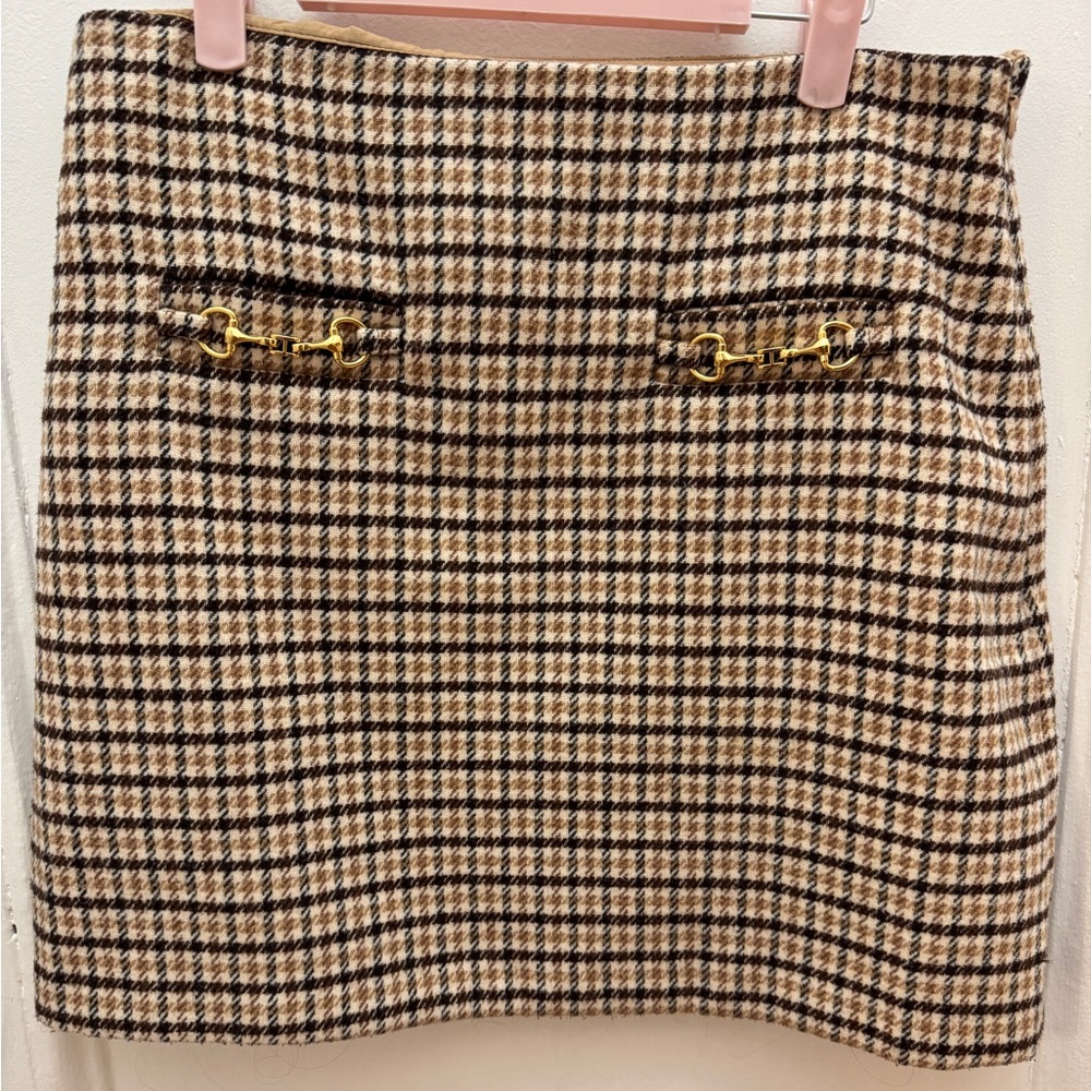 LOFT Checkered Mini Skirt in Tan and Black
